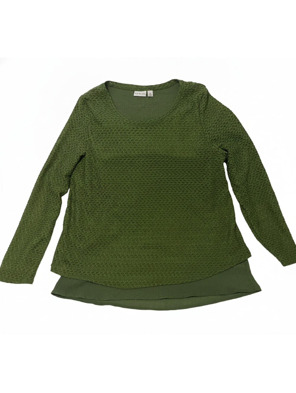 Green Textured Long Sleeve Layered Look Blouse